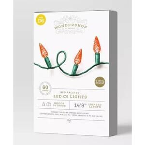 Wondershop Target Christmas 60 LED Red Faceted C6 Lights 14' 9" Length